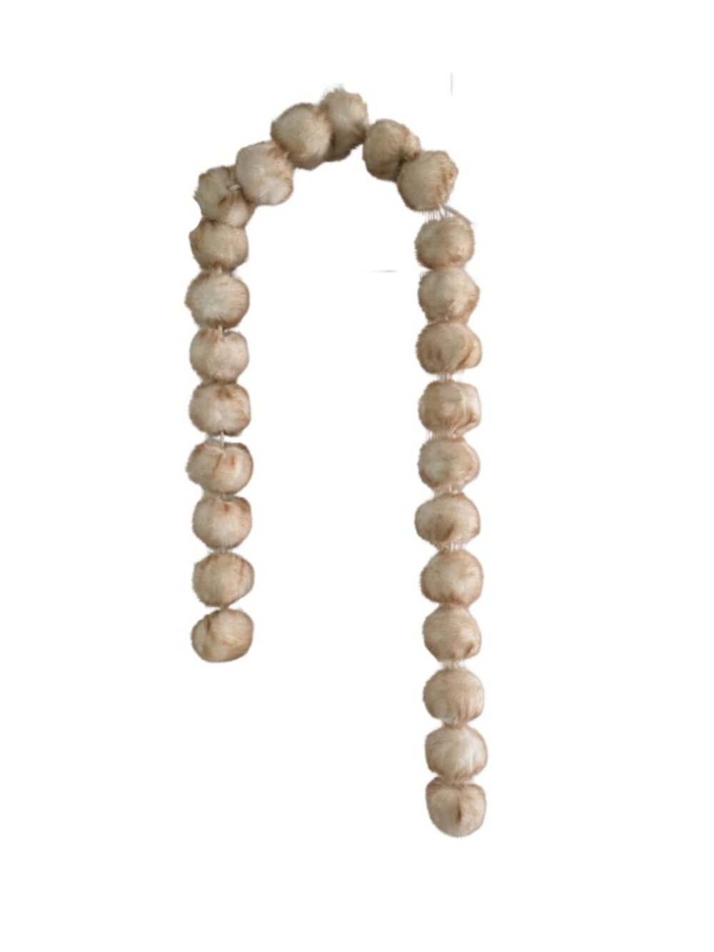Faux Fur Sphere Statement Scarf, Beige, 60", Plush Pom Poms